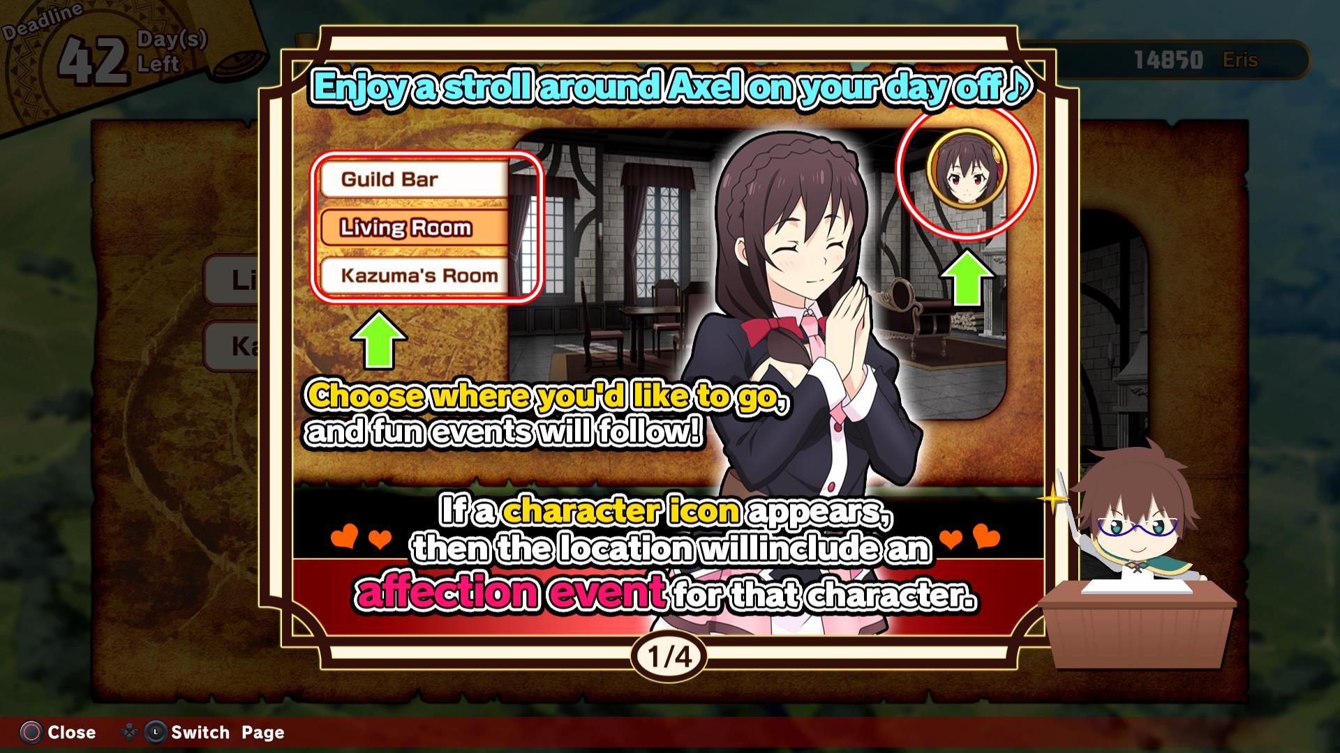 a screenshot showing the affection information from Konosuba